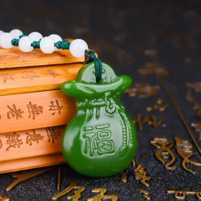 Natural Green Hand-carved Lucky Bag Jade Pendant Fashion Boutique Jewelry Men and Women Money Bag Necklace Gift Accessories - Image 2