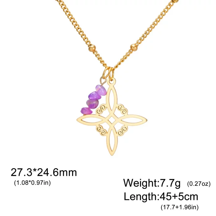 Skyrim Purple Crystal Witch Knot Pendant Necklace Women Stainless Steel Beads Chain Vintage Amulet Witchcraft Jewelry Gift - Image 7