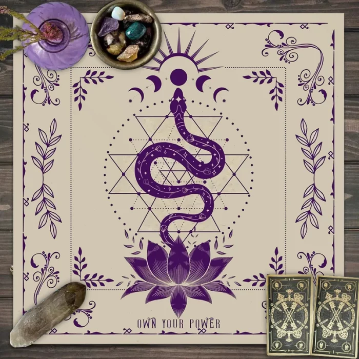 1pc Tarot tablecloth with your power, snake shaped floral and plant print astrology tablecloth, altar decoration tablecloth - Image 5