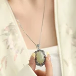 silver 925 Vintage Natural Hotan Jade Green Sachet Pendant Can Be Opened Necklace Light luxury ethnic style Banquet Jewelry - Image 3