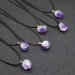 1PC Natural Crystal Rough Stone Amethyst Pendant Energy Healing Gemstone Amethyst Necklace Charms Chakra Halo Jewelry for Women - Image 6