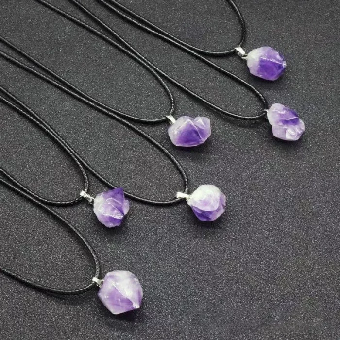 1PC Natural Crystal Rough Stone Amethyst Pendant Energy Healing Gemstone Amethyst Necklace Charms Chakra Halo Jewelry for Women - Image 6