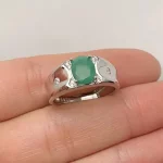 Classic 925 Silver Emerald Ring 7mm*9mm 2ct Natural Emerald Silver Ring 18K Gold Plated Gemstone Jewelry