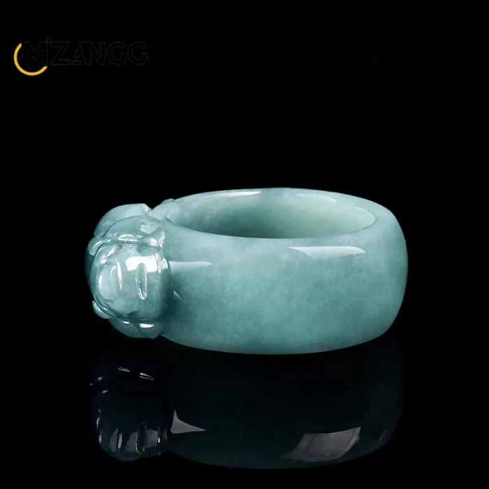 Genuine Natural A-goods Jadeite Blue Water PiXiu Ring Luxury Fashion Charm Men and Women Holiday Gift - Image 3