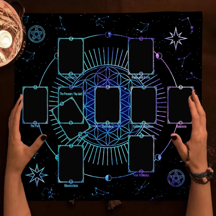 Celtic Cross Flower of Life Tarot Card Tablecloth Altar Cloth Constellation Divination Cloth For Tarot Mat Witchy Home Decor - Image 3