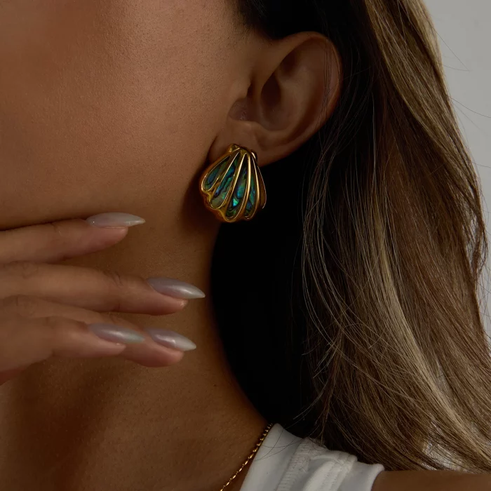 Uworld Holiday Ocean Shell Colored Abalone Shell Earrings 18K Gold Color Plated Stainless Steel Hollow Shell Earrings Women's Ac - Image 3