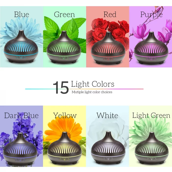 500ML Aromatherapy Essential Oil Diffuser Wood Grain Remote Control Ultrasonic Air Humidifier Cool with 7 Color LED Lights - Image 3