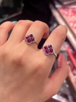 Fine Jewellery Natural Ruby Clover Ring Adjustable With Zircon Halo 925 Sterling Silver White Gold Plated for Women's Party Gift - Image 7