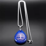 Yoga Tree of Life Necklace for Women Men Lapis Lazuli Stone Stainless Steel Silver Color Amulet Chain Jewelry collier NZZZ366-5S - Image 3