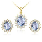 Trend Princess Diana Blue Aquamarine Jewelry Set For Women Oval Stone 8*10mm Earrings And Necklace 925 Silver Luxury Jewellery