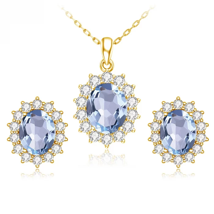Trend Princess Diana Blue Aquamarine Jewelry Set For Women Oval Stone 8*10mm Earrings And Necklace 925 Silver Luxury Jewellery - Image 2