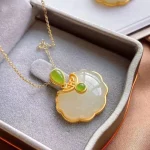 Vintage White Hetian Jade Elephant Pendant 18K Gold Plated Chain Necklace Stainless Steel Sapphire Choker Jewelry for Women - Image 6