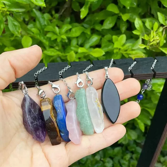 Real Irregular Crystal Pendulum for Divination Wicca Reiki Sun Symbol Pendant Clear Quartz Black Obsidian Spiritual Pendulo X246 - Image 5