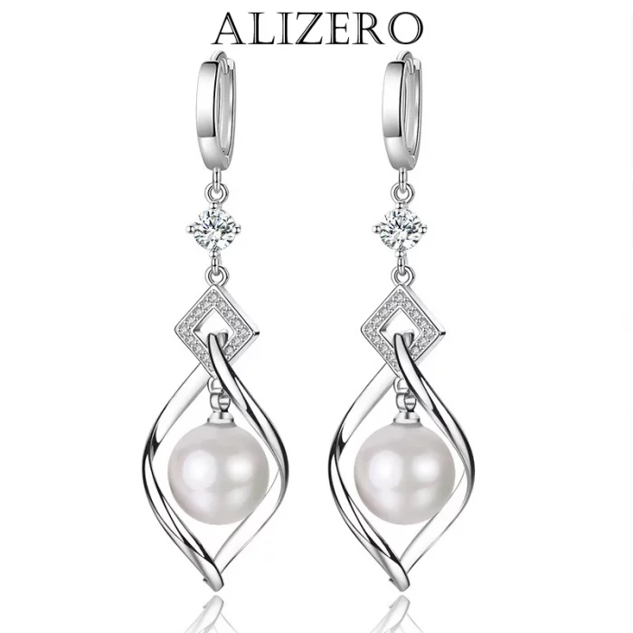 ALIZERO 925 Sterling Silver AAA Zircon Natural Pearl Earrings For Women Fashion Gorgeous Wedding Engagement Party Jewelry - Image 7