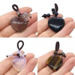 Rose Quartz Opal Agate Natural Stone Heart-Shaped Key Ring Aural Polishing Car Key Bag Decorative Pendant Gift - Image 2
