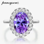 PANSYSEN Luxury 100% 925 Sterling Silver 8CT Oval Cut Amethyst Ruby Sapphire Diamond Ring for Women Cocktail Party Fine Jewelry - Image 2