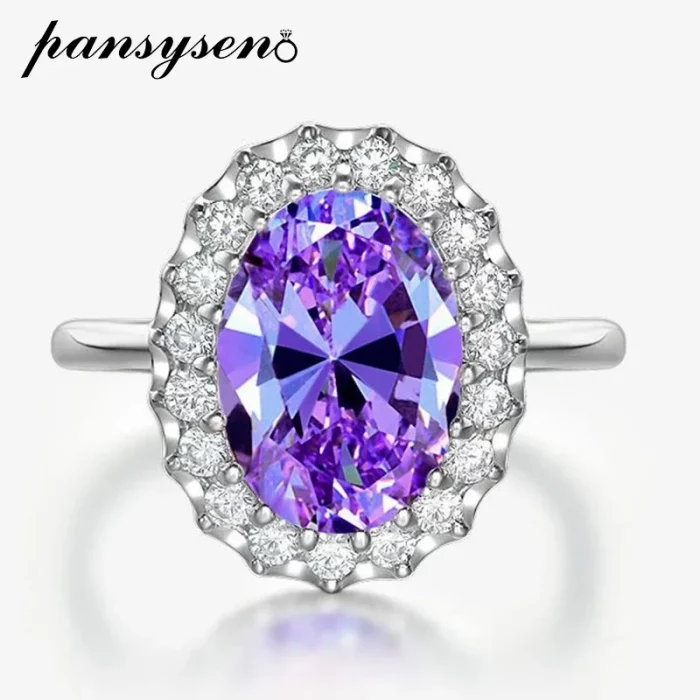 PANSYSEN Luxury 100% 925 Sterling Silver 8CT Oval Cut Amethyst Ruby Sapphire Diamond Ring for Women Cocktail Party Fine Jewelry - Image 2