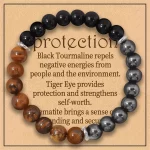 Triple Protection Bracelet:Tiger Eye, Black Obsidian, & Hematite 8mm Round Protection Crystals (Gemstone Stretch Bracelet) - Image 7