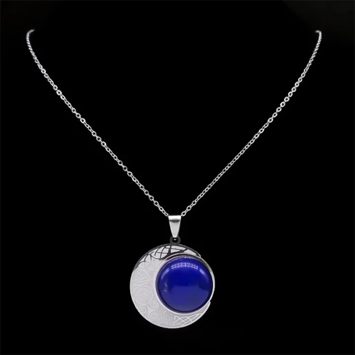 Lapis Lazuli Natural Stone Viking Witch Celtic Knot Triquetra Pentagram Necklace Stainless Steel Amulet Necklaces Jewelry N8459S - Image 3