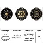 1 Piece Tarot Circular Tablecloth Waterproof Color Terrace Dining Table Cover Multi-purpose Towel 63 inch Black Gold Tableclot - Image 3