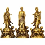 Copper Amitabha Bodhisattva Guanyin Western Three Saints Home Offerings Pray for Blessings Buddha Statue - Image 5