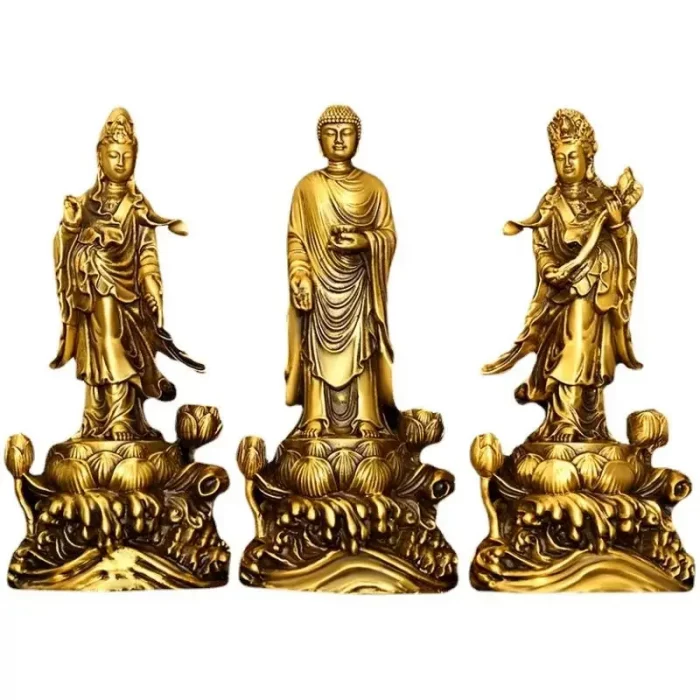 Copper Amitabha Bodhisattva Guanyin Western Three Saints Home Offerings Pray for Blessings Buddha Statue - Image 5