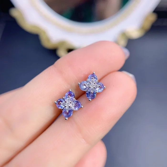 New Fine Jewelry 3mm Natural Tanzanite Earring Silver 925 Earings for Women Daily Wear - Image 4