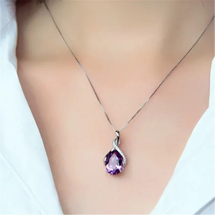 Buyee 925 Sterling Silver Female Stone Pendant Chain Natural Amethyst & Aquamarine Necklace for Women Fashion Fine Jewelry Chain - Image 5