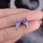 Fine Natural Tanzanite Silver Ice Cream Design Earring 3x3mm Natural Tanzanite 925 Silver Tanzanite Engagement Earring - Image 3