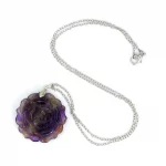 35mm Natural Crystal Carved Rose Flower Stone Pendant Amethyst Quartz Agate Lapis Lazuli Jewelry Charm Chain Necklace For Women - Image 7