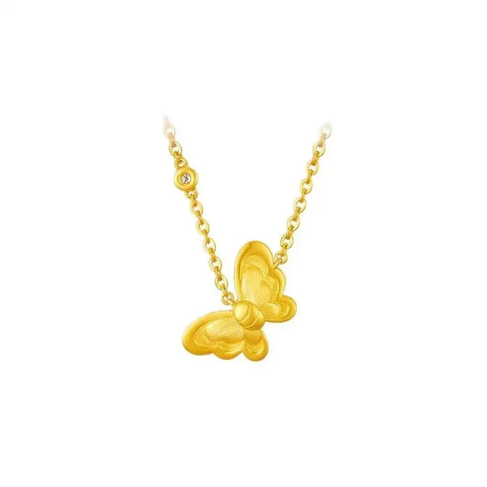 9999 24K real gold ancient style necklace fashionable ruby inlaid with small butterfly pendant as a festival gift for your girl - Image 4
