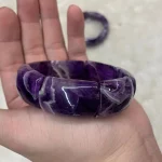 Natural Amethyst Stone Beads Bracelet Natural Energy Stone Bangle Gemstone Jewelry for Woman Birthstone for Aquarius for Gift