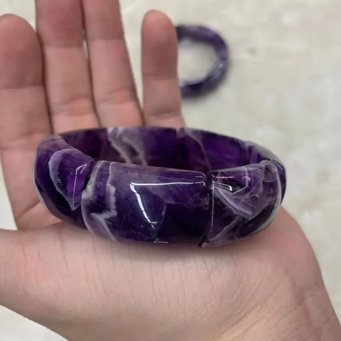 Natural Amethyst Stone Beads Bracelet Natural Energy Stone Bangle Gemstone Jewelry for Woman Birthstone for Aquarius for Gift - Image 1