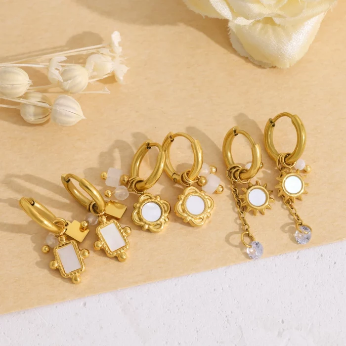 WILD & FREE NEW IN 18K Gold Plated Stainless Steel Huggie Hoop Earrings for Women Chic Vintage Natural Stone Charms Jewelry - Image 6