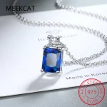 Emerald Cut Natural Garnet Amethyst Peridot Blue Topaz 925 Sterling Silver Square Pendant Necklace Colorful Gemstone Jewelry - Image 4