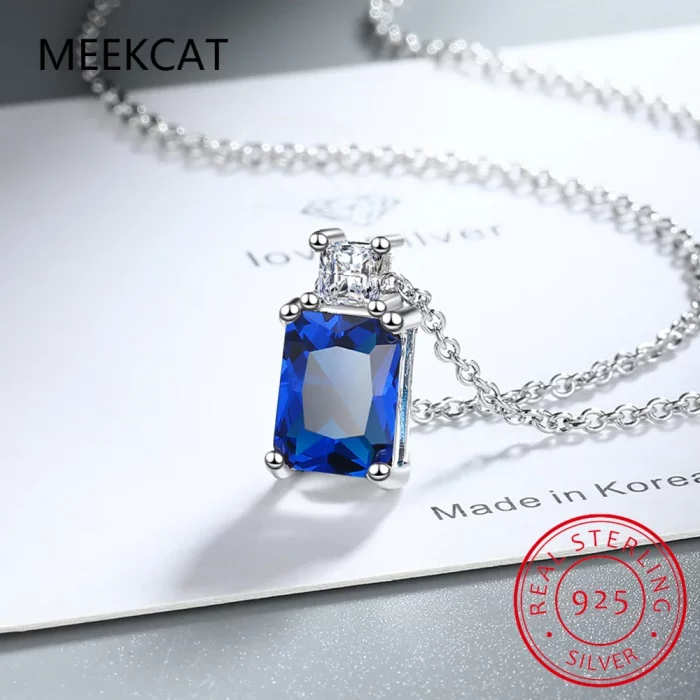 Emerald Cut Natural Garnet Amethyst Peridot Blue Topaz 925 Sterling Silver Square Pendant Necklace Colorful Gemstone Jewelry - Image 4
