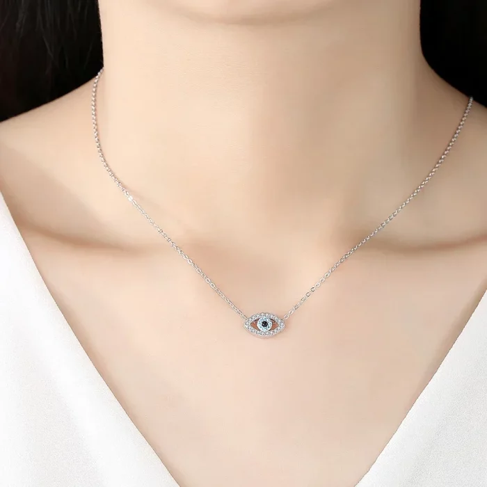 TONGZHE 925 Sterling Silver Necklace Pendant Lucky Evil Eye Blue CZ Long Link Chain Turkey Jewelry Sapphire Aquamarine Necklace - Image 7