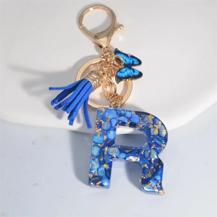 Fashion Blue Glazed Stone A To Z Letter Keychain 26 Initials Alphabet Butterfly Tassel Pendant Car Key Chain Women Jewelry GIfts - Image 7