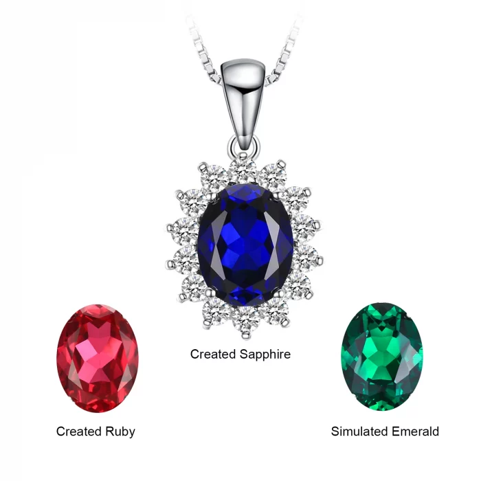 JewelryPalace Princess Diana Created Blue Sapphire Ruby Simulated Emerald 925 Sterling Silver Pendant Necklace Women No Chain - Image 6