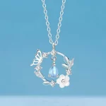 Simple Silver Color Butterfly Shell Flower Heart Necklace For Women Moonstone Pendant Necklaces Clavicle Chain Wedding Jewelry - Image 5