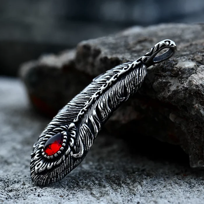 BEIER Hot Sell Popular Fire Feather Red Zircon Pendant Necklace Stainless Steel Fashion Jewelry For Men Women Cool Gift BP8-916 - Image 4