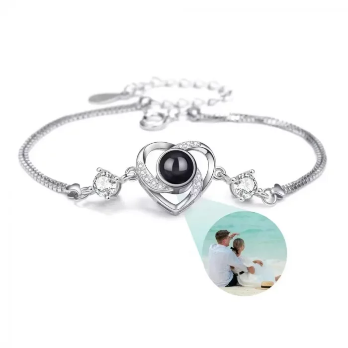 Custom Photo Projection Bracelet Heart Zircona Pendant Stainless Steel Couple DIY Picture Inside Bracelet For Women Jewelry - Image 2