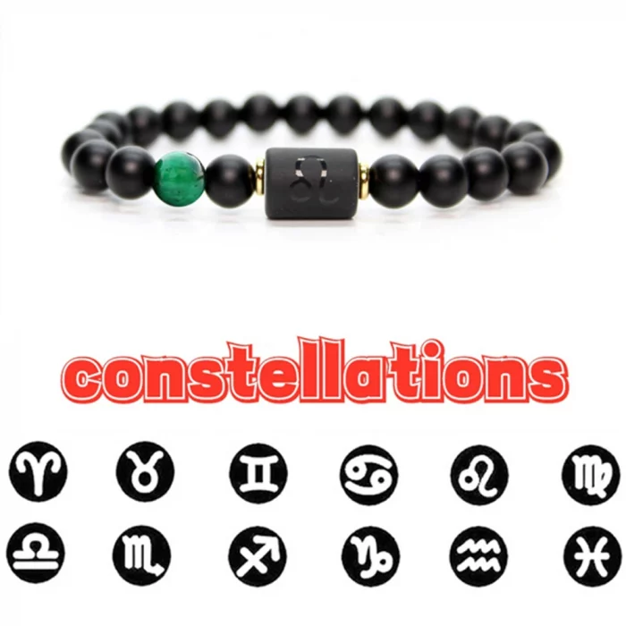 12 Zodiac Sign Obsidian Bracelet For Women Men Fashion Natural Black Agate Stone Elastic Bead Bracelet Bangles Birthday Jewelry - Image 2