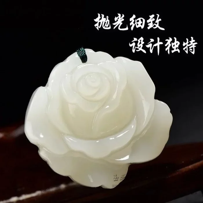 Natural Green Hand-carved Rose Flower Jade Pendant Fashion Boutique Jewelry Men and Women Necklace Gift Accessories - Image 4