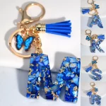 Fashion Blue Glazed Stone A To Z Letter Keychain 26 Initials Alphabet Butterfly Tassel Pendant Car Key Chain Women Jewelry GIfts - Image 2
