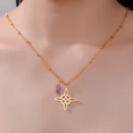 Skyrim Purple Crystal Witch Knot Pendant Necklace Women Stainless Steel Beads Chain Vintage Amulet Witchcraft Jewelry Gift - Image 3
