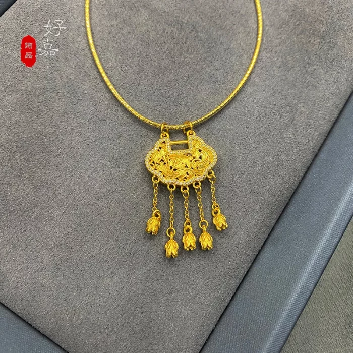 New women's necklace 9999 24K real gold versatile and sexy with diamond studded lily of the valley collarbone chain party jewelr - Image 4