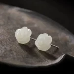Natural Real Green Jade Rose Earrings 925 Sterling Silver Ear Studs Vintage Gemstone Jewelry TalismansEnergy Amulet Luxury Gift - Image 5