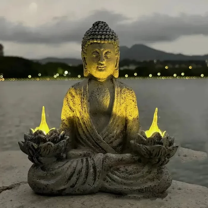 1pc Lotus Buddha Statues with LED Lights, Solar-Power Buddha Sculpture Decor for Home Garden, Yard, Patio, Yoga. - Image 5