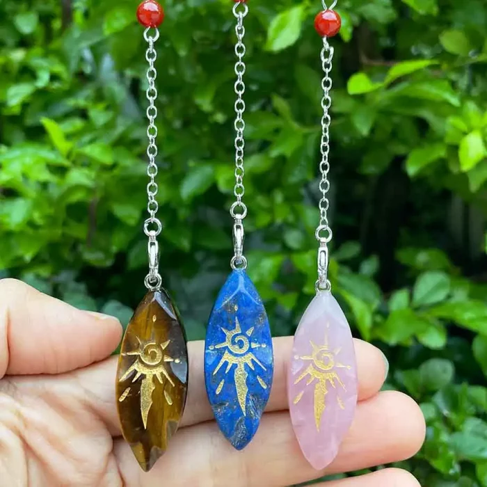 Real Irregular Crystal Pendulum for Divination Wicca Reiki Sun Symbol Pendant Clear Quartz Black Obsidian Spiritual Pendulo X246 - Image 4